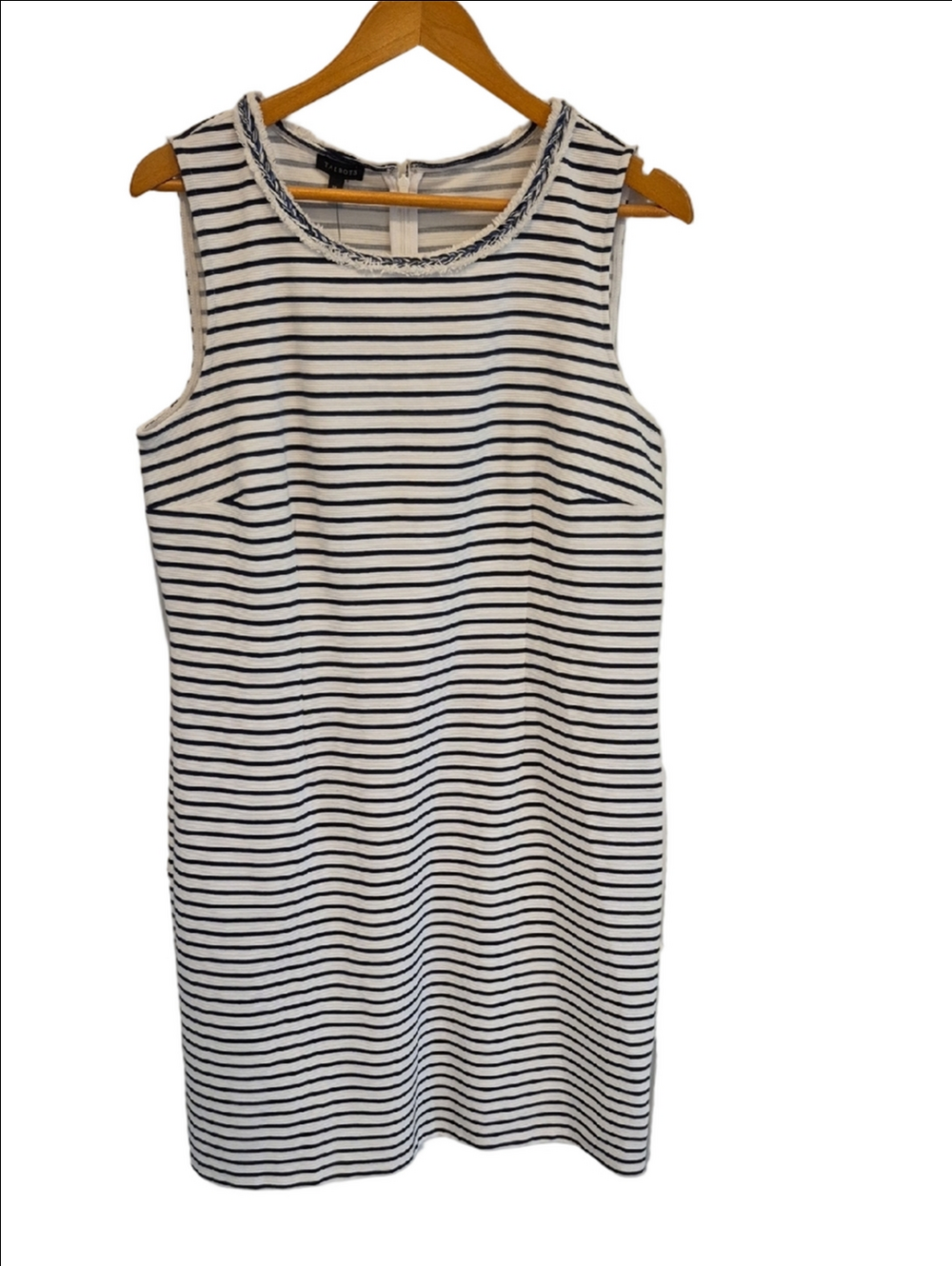 Talbots White and Navy Striped Sleeveless Shift Dress NWT